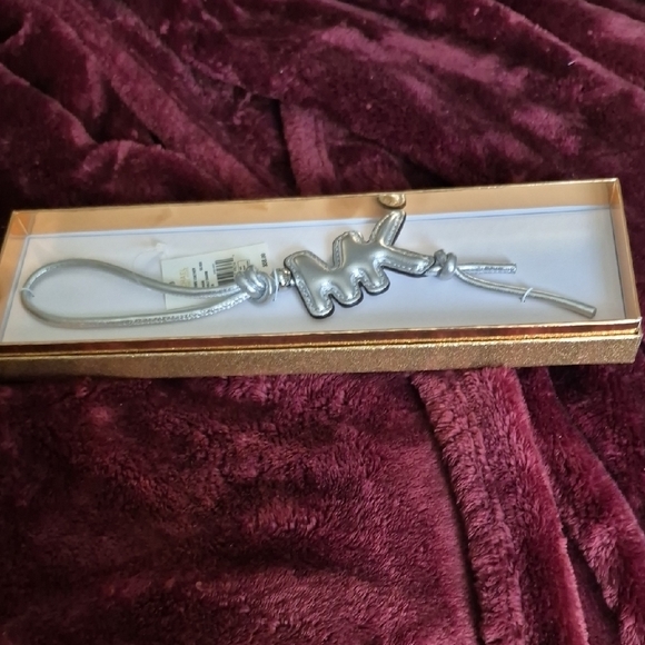 Michael Kors Silver Metallic MK Logo Charm Keychain - Picture 3 of 6